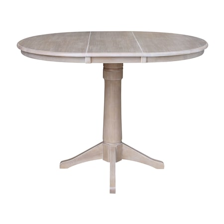 International Concepts Round 36 in Rd Top Pedestal Table, 12 in Leaf, 40.9 inH, Adjust Ht, Washed Gray Taupe, 36 in W, 48 in L K09-36RXT-27B-6B-2